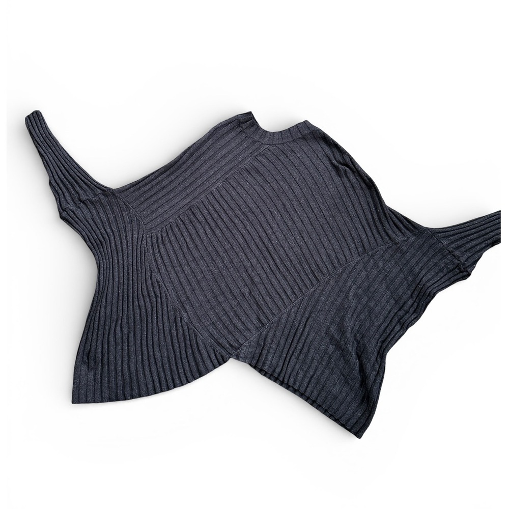 Jasambac Ribbed Poncho Sweater‎ Womens Large Grey Mock Neck Asymmetrical